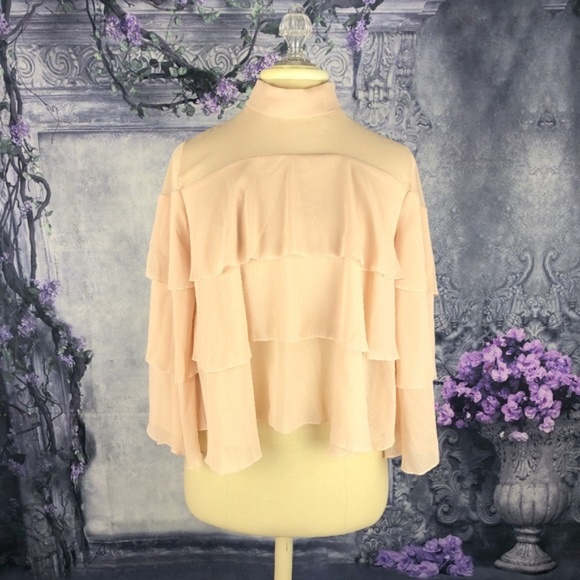 Zara Tops - ZARA Ruffle Flowy Crop Bell Sleeve Top w High Neck